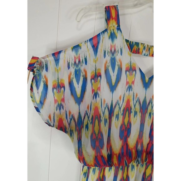 Bisou Bisou Dress Womens Size 4 Chiffon Cold Shoulder Multicolor Lined - Picture 5 of 15